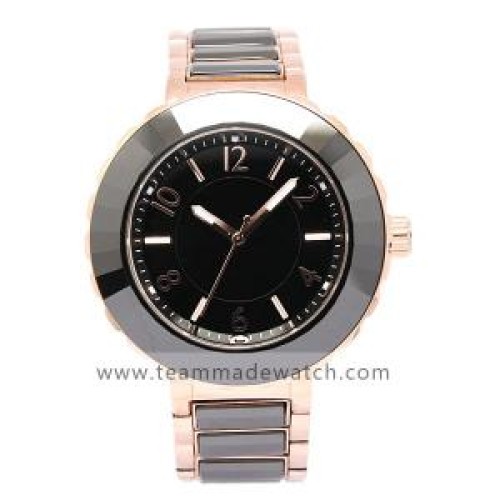Latest lady stainless steel watch lining with black ceramic